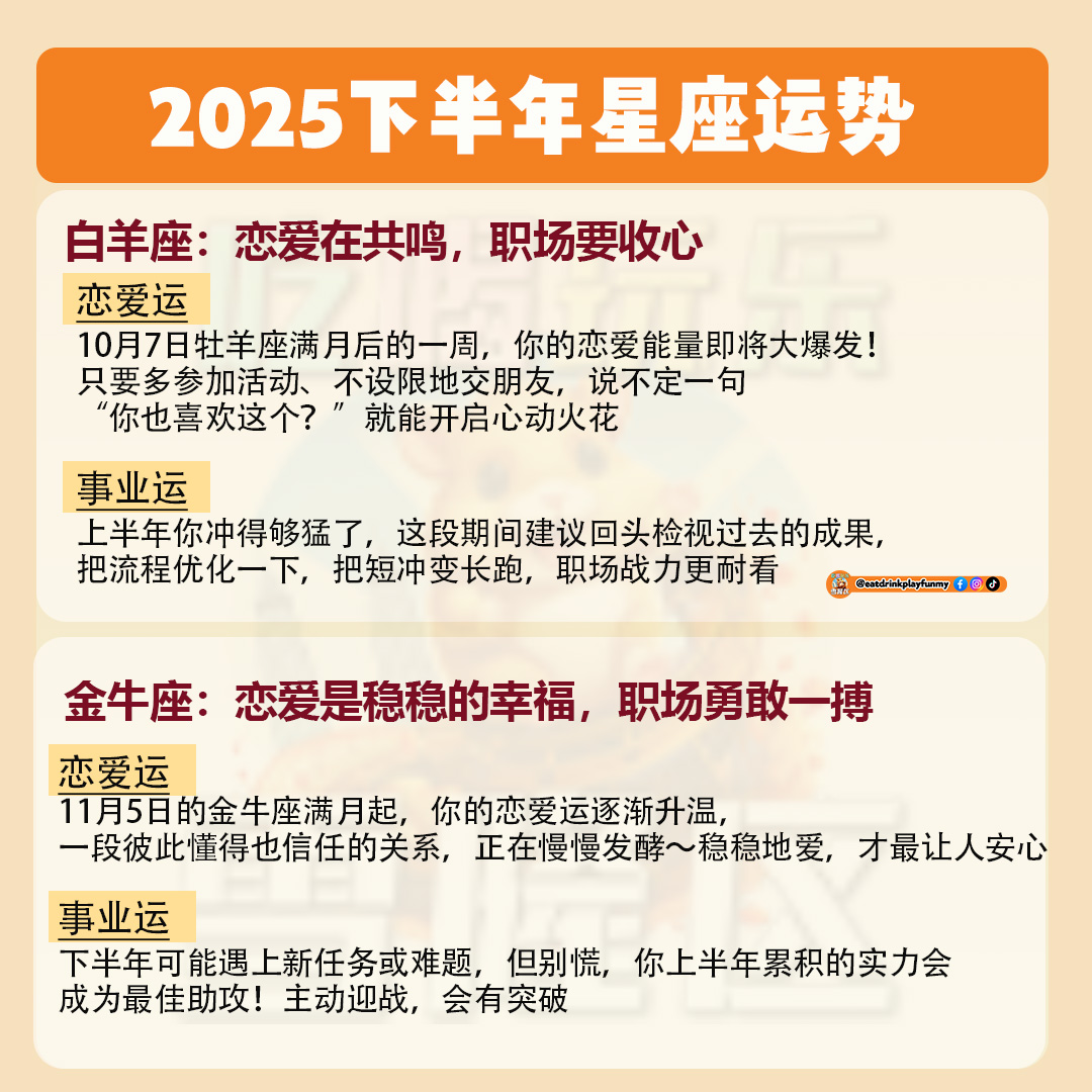 大马吃喝玩乐 - 2025下半年星座运势